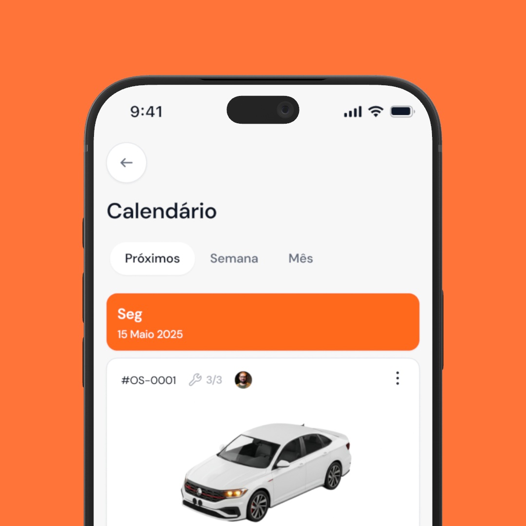 Mockup de iPhone da tela Calendário da RepareCar