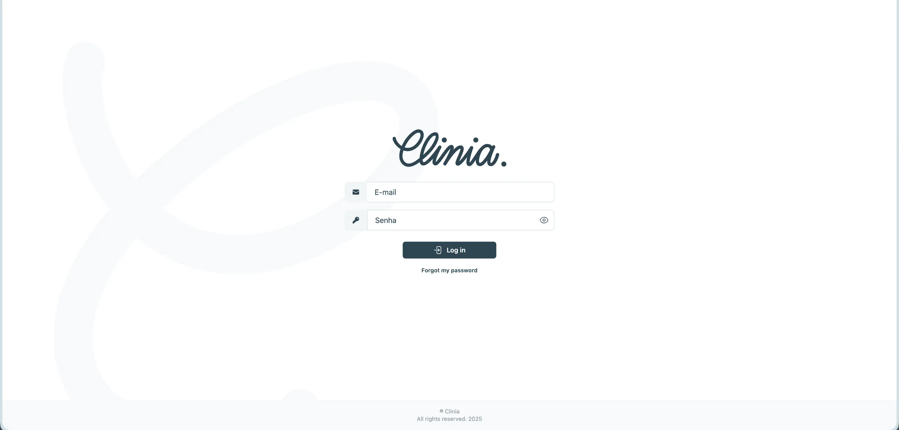 Versão 1 da Clinia, tela de login