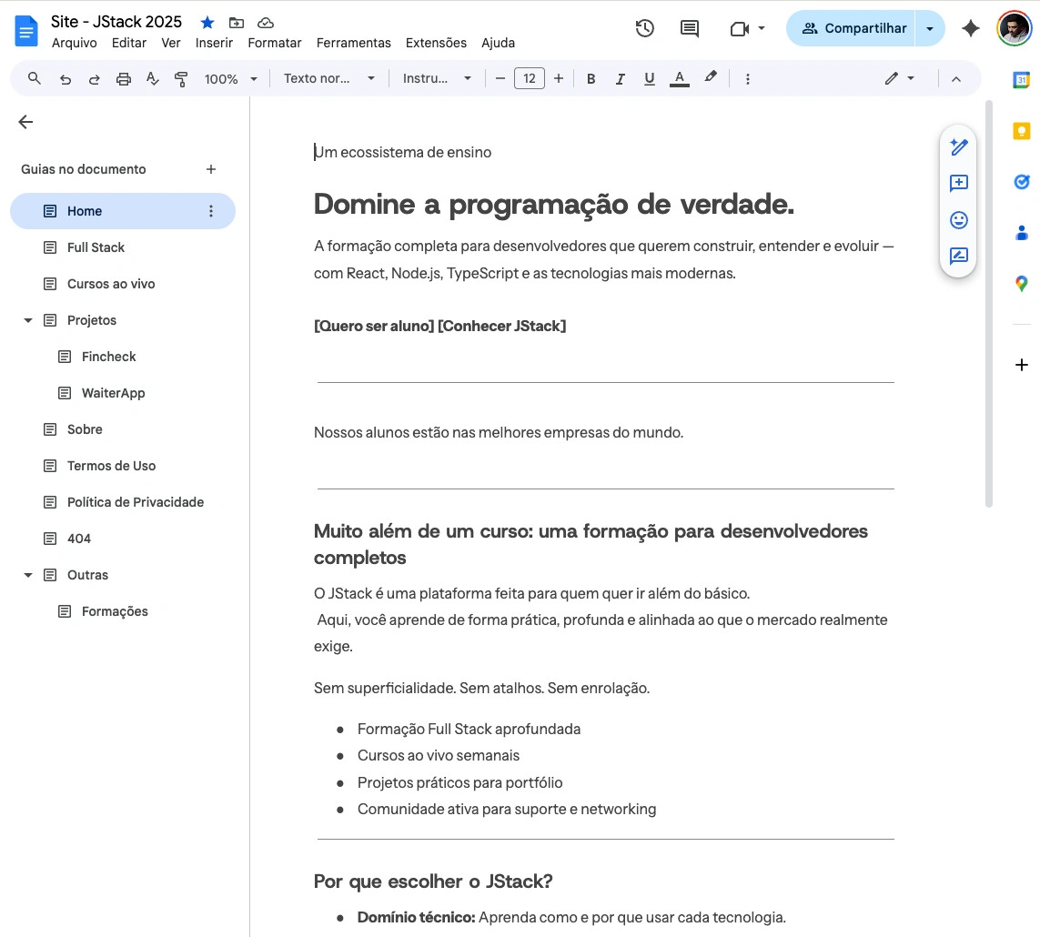Copy and sitemap