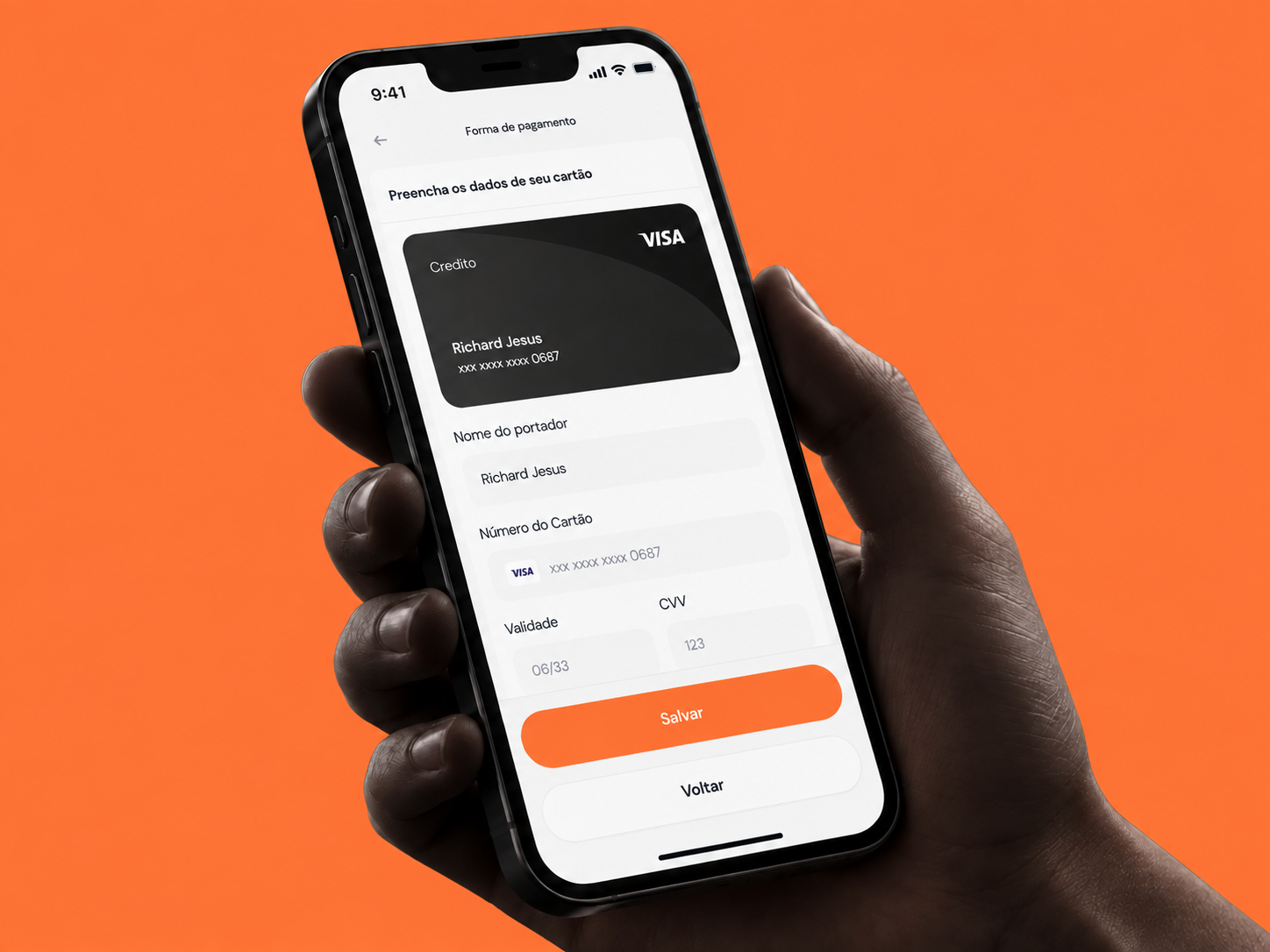 Mockup da tela de forma de pagamento da RepareCar em um smartphone