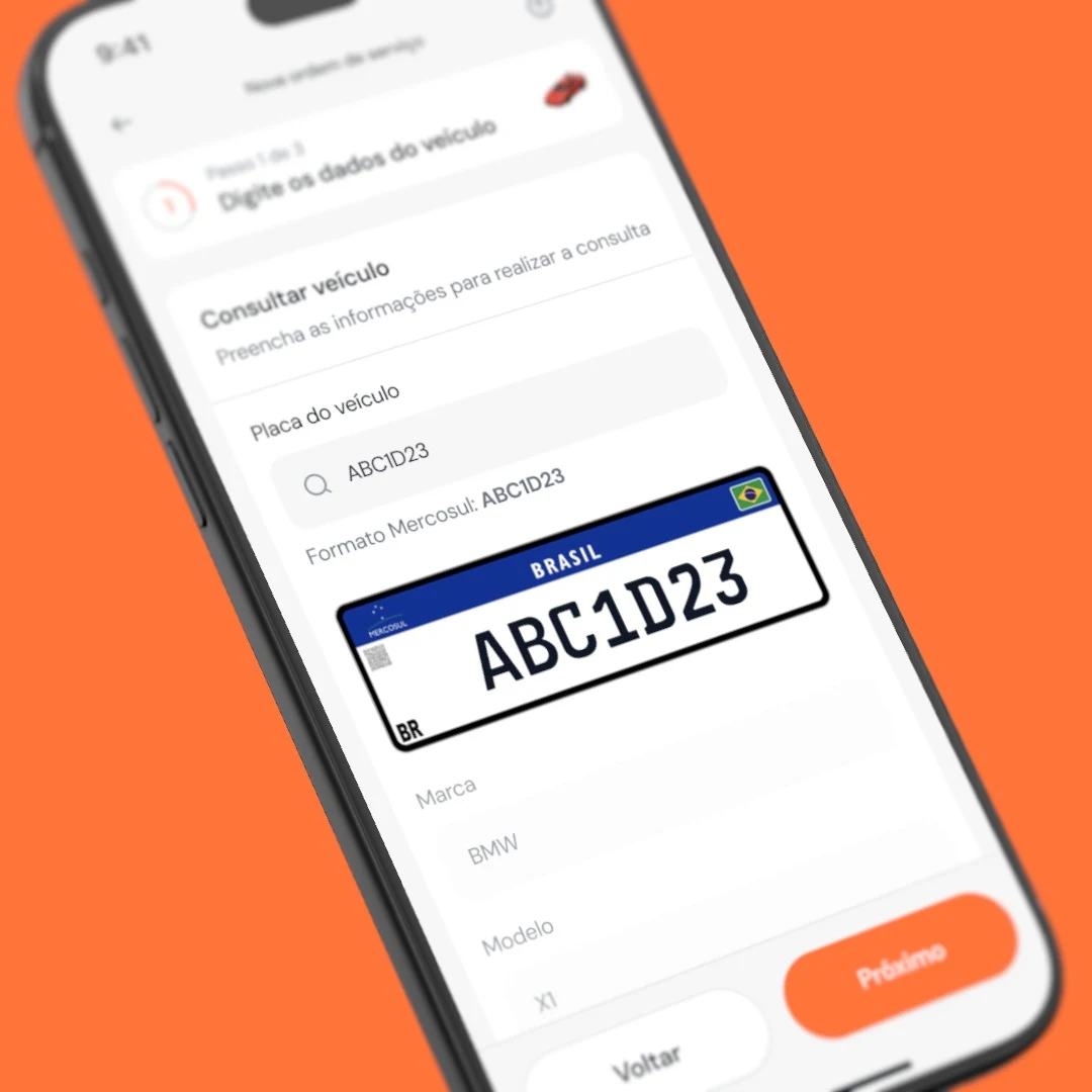 Mockup da criação de ordem de serviço em um iPhone Pro