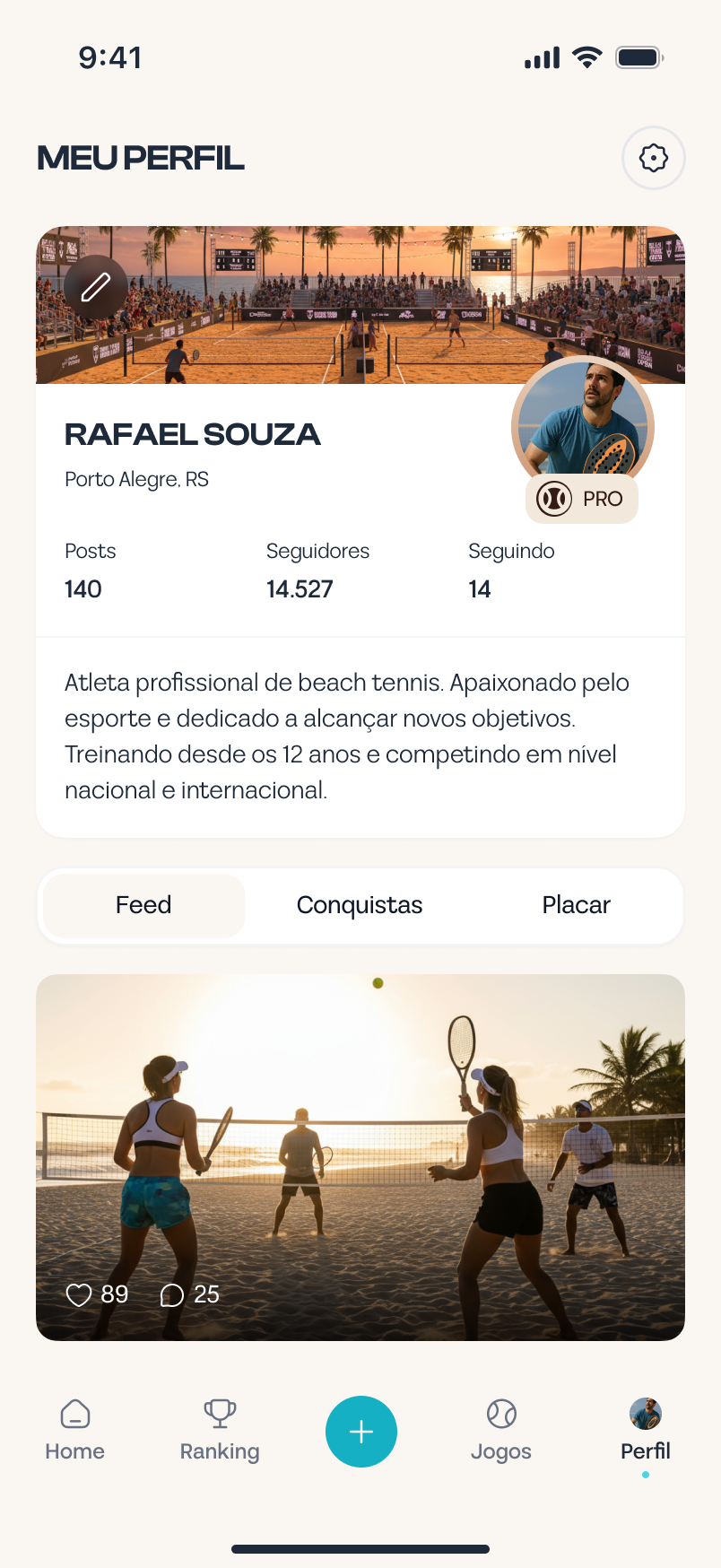 Perfil de jogador de beach tennis
